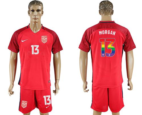USA #13 Morgan Red Rainbow Soccer Country Jersey